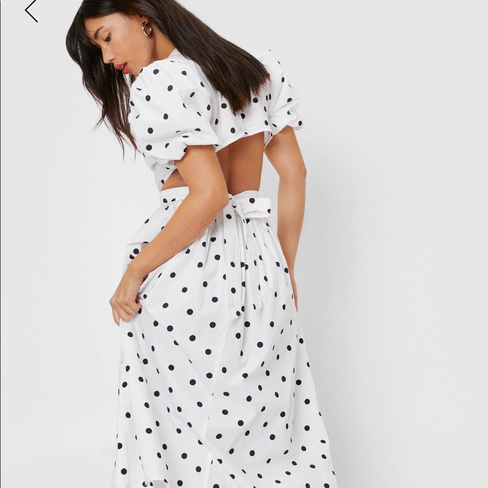 White polka dotted open back dress | NWT